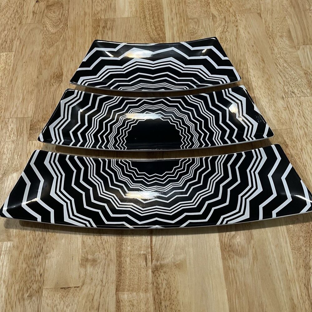 Missoni for Target 3 pc Appetizer Plates Black White Geometric Ceramic Dishes